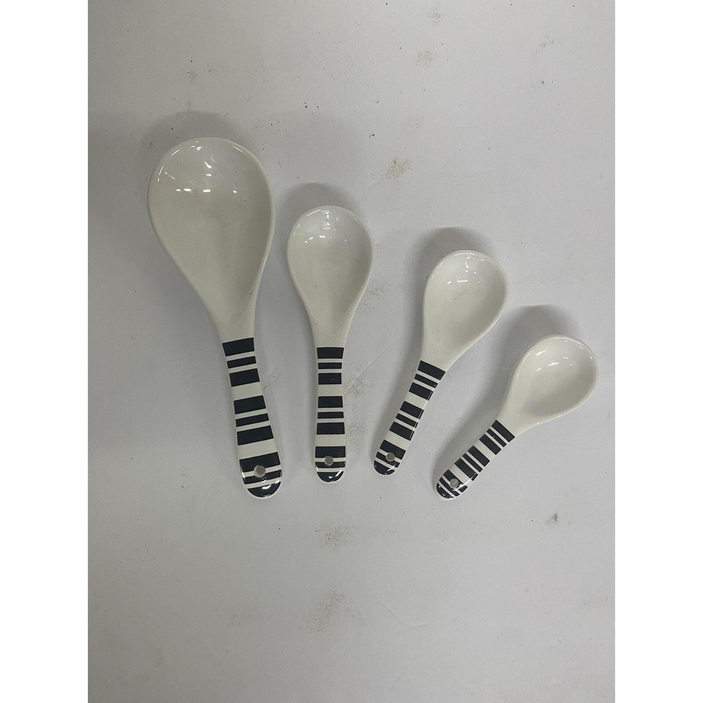 Vintage Measuring Spoons Black& White Stripes Ceramic 4PCS
